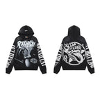 Roughplay B&W Skeleton Drummer Tongue Star Vintage Distressed Hoodie