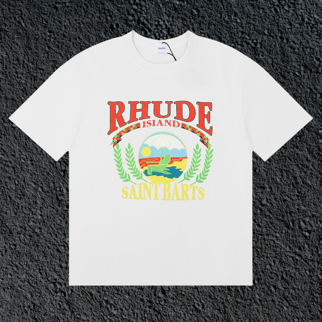 Rhude Saint Barts Island Wreath Badge White Oversized T‑Shirt Hover Image
