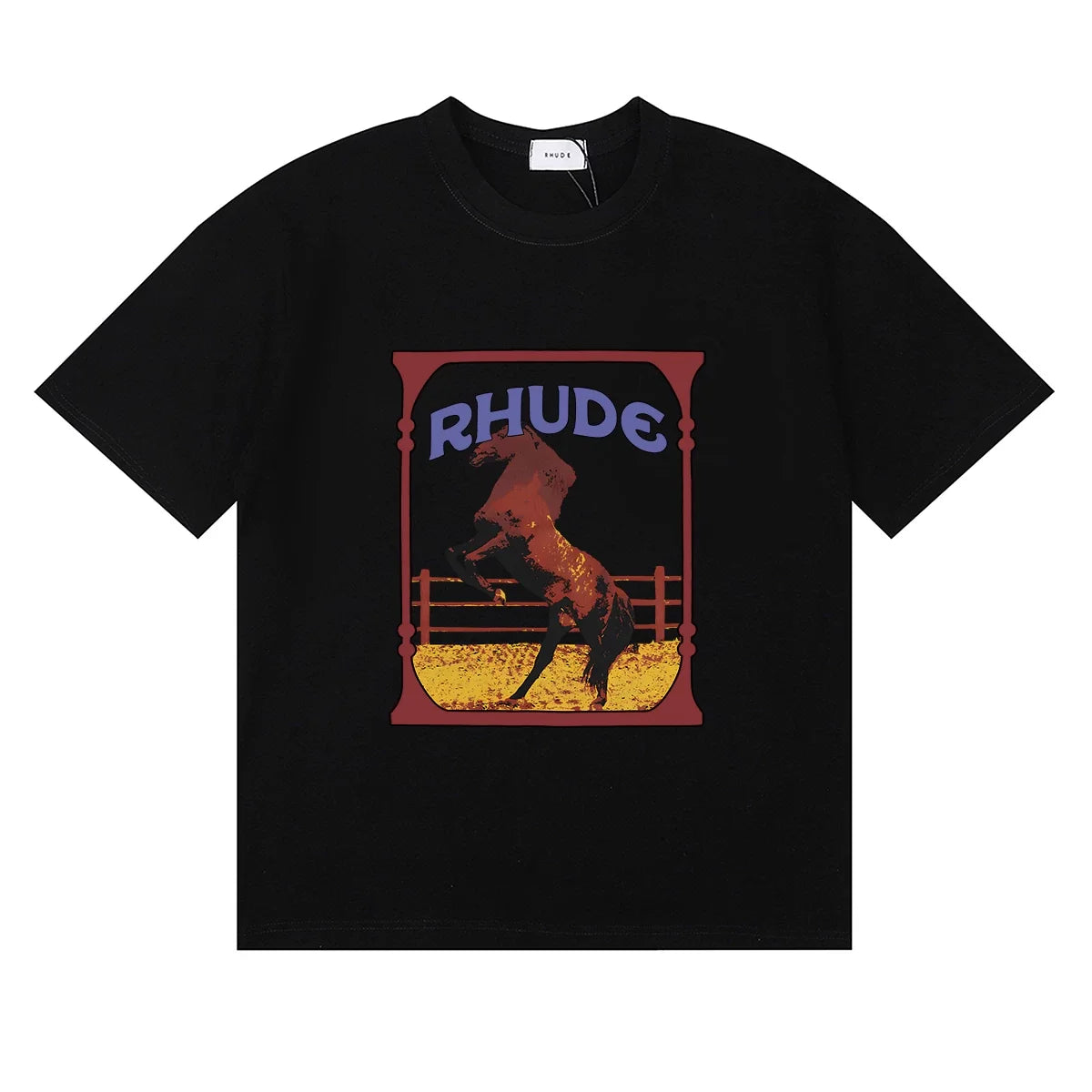 Rhude Wild Steed Horse Frame Vintage Print Black Oversized T‑Shirt