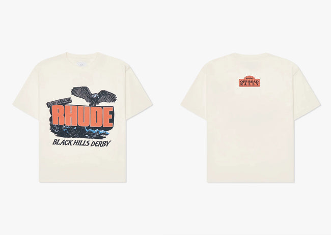 **Rhude Black Hills Derby Eagle Graphic Dual‑Sided Oversized T‑Shirt Off‑White Hover Image