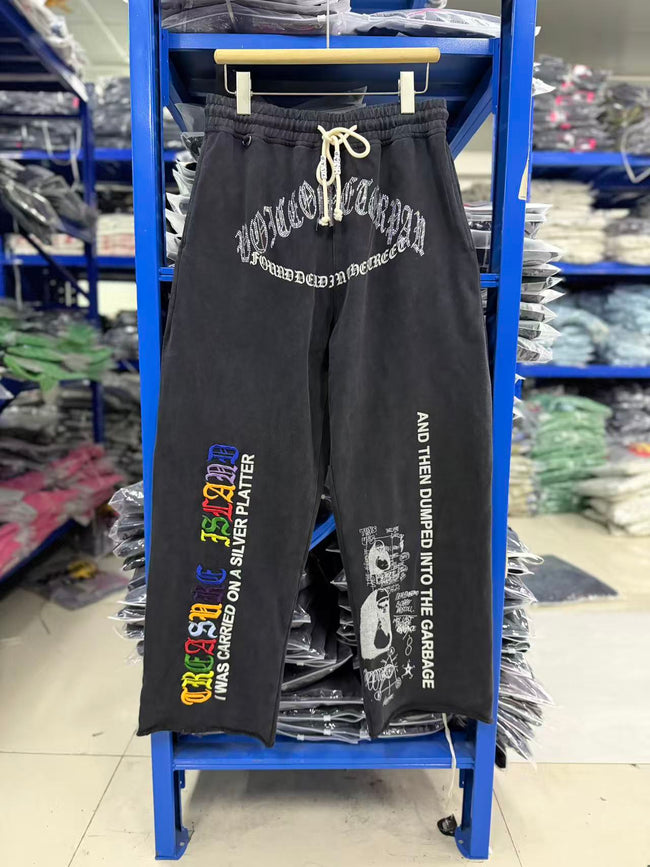 Play Hollywood Vintage‑Wash Black Baggy Sweatpants Hover Image