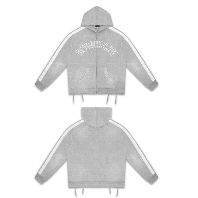 Roughplay Heather Grey Stripe Zip‑Up Hoodie Hover Image