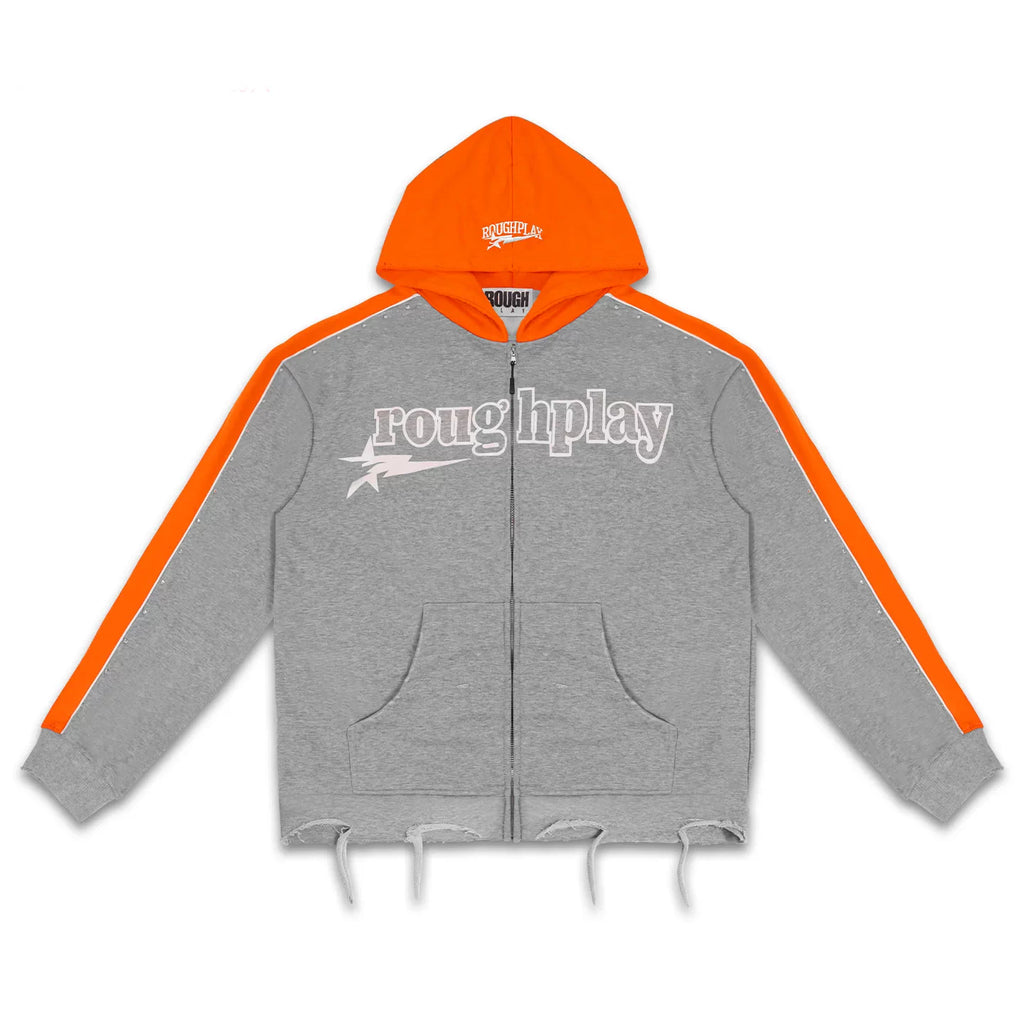 Roughplay Color‑Block Grey Orange Zip‑Up Hoodie