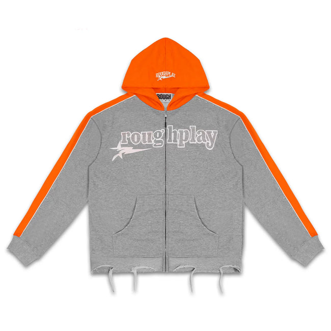 Roughplay Color‑Block Grey Orange Zip‑Up Hoodie Hover Image