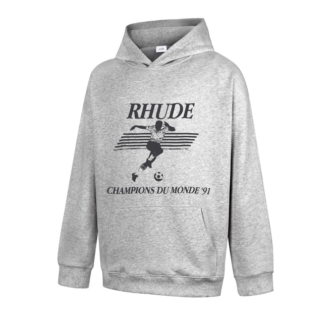 RHUDE Champions Du Monde 91 Soccer Graphic Hoodie Light Heather Grey Hover Image