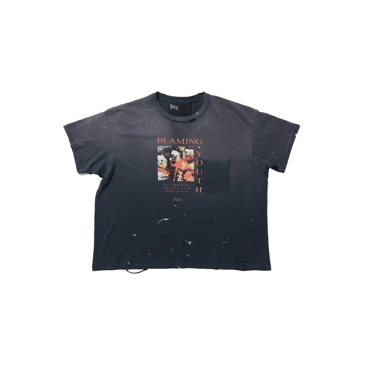 Play Hollywood Blaming Youth Distressed Photo‑Graphic Pocket Cropped Boxy Short‑Sleeve Tee