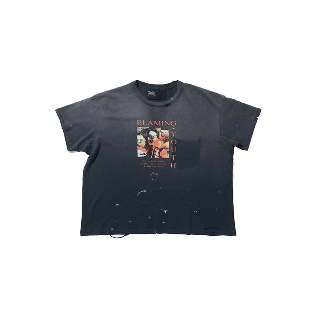 Play Hollywood Blaming Youth Distressed Photo‑Graphic Pocket Cropped Boxy Short‑Sleeve Tee Hover Image