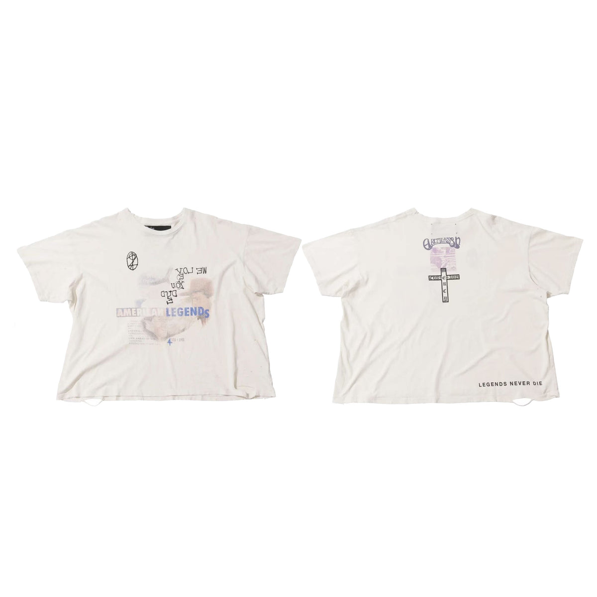 Play Hollywood American Legends Collage Cross‑Graphic Cropped Boxy Short‑Sleeve Tee
