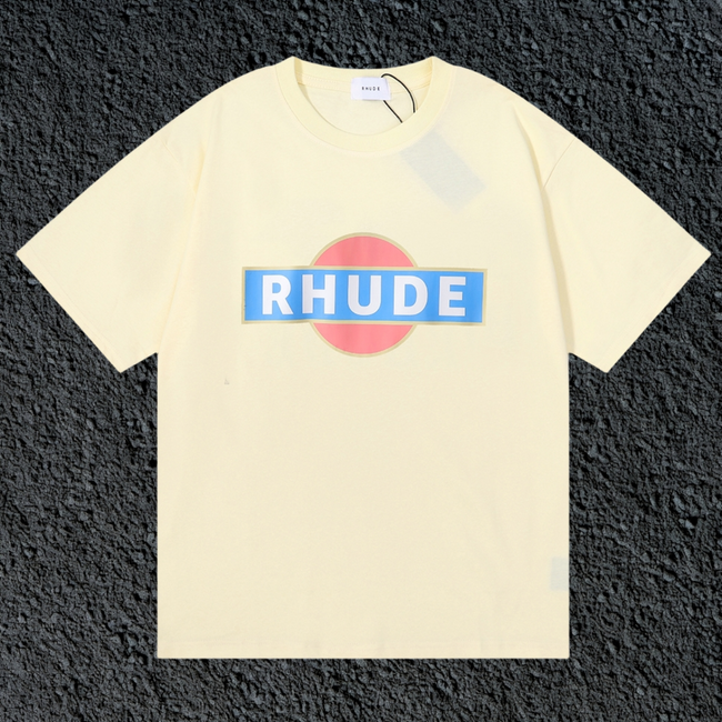Rhude Retro Circle Box Logo Cream Oversized T‑Shirt Hover Image