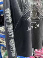 West Coast Choppers Front‑Back‑Sleeve Cross‑Logo Vintage Wash Long‑Sleeve Tee Black‑Blue