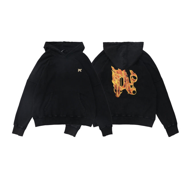 Palm Angels Flame Lettering Graphic Hoodie - Black Hover Image