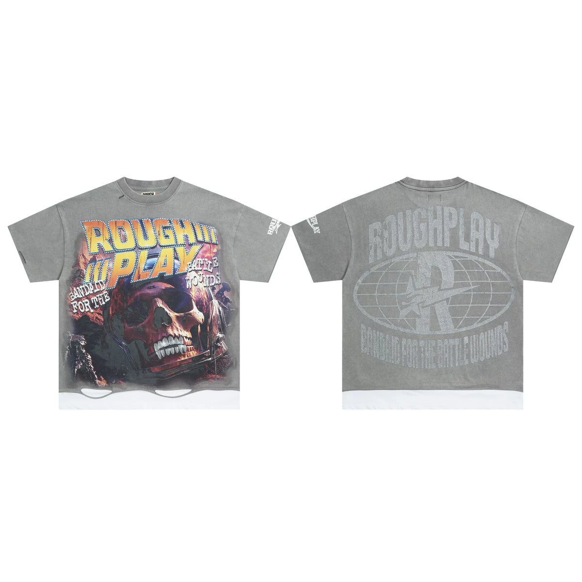 Roughplay Grey Washed Ripped Hem Boxy Cropped T‑Shirt