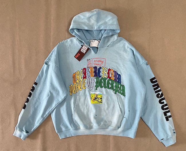 Play Hollywood Vintage‑Wash Light Blue Oversized Hoodie Hover Image