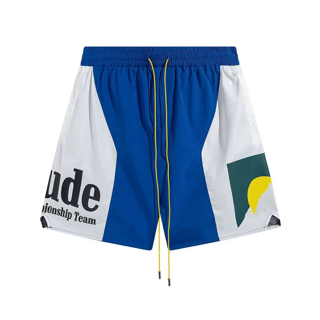 Rhude Championship Team Color Block Nylon Shorts Hover Image