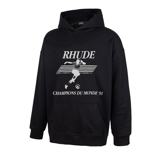 RHUDE Champions Du Monde 91 Soccer Graphic Hoodie Black Hover Image