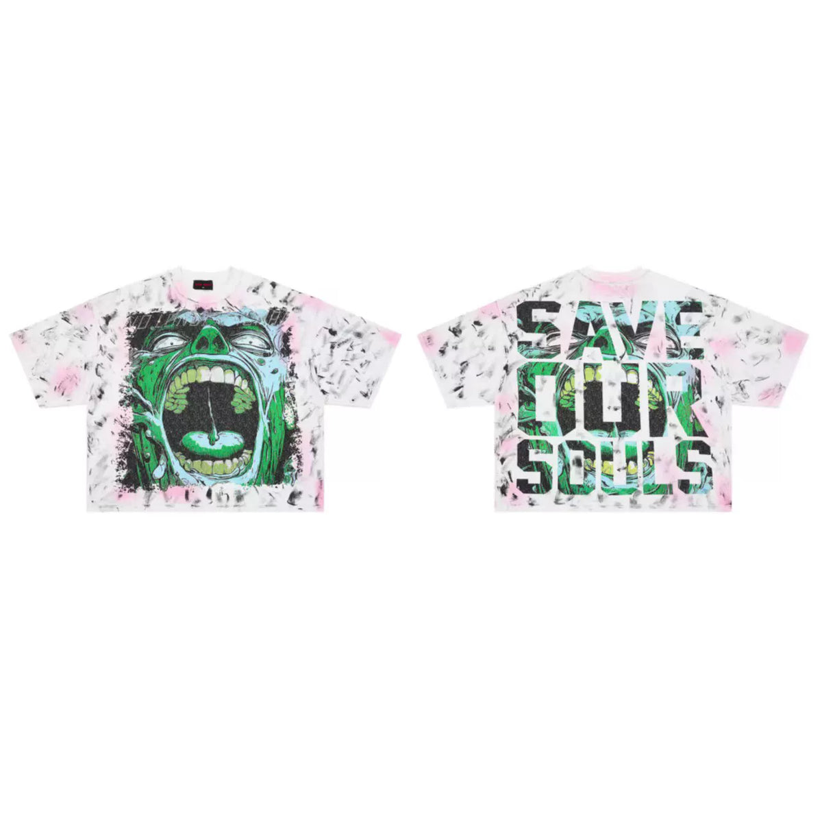 ROUGHPLAY Pink‑White Tie‑Dye Boxy Cropped T‑Shirt