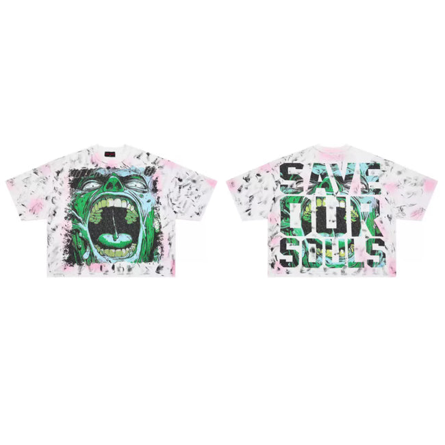 ROUGHPLAY Pink‑White Tie‑Dye Boxy Cropped T‑Shirt Hover Image