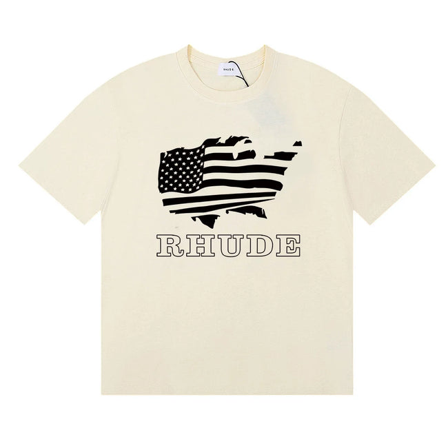 Rhude USA Map American Flag Graphic Cream Oversized T‑Shirt Hover Image