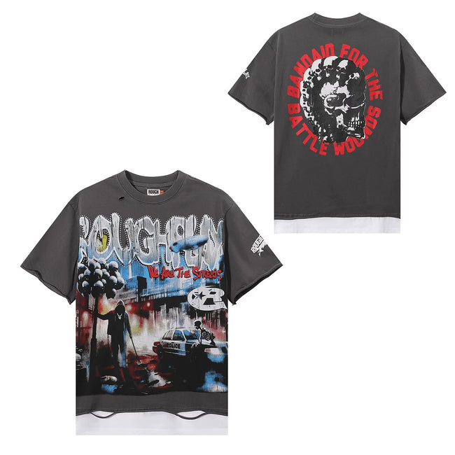 Roughplay Washed Ripped Hem Boxy Cropped T‑Shirt Hover Image