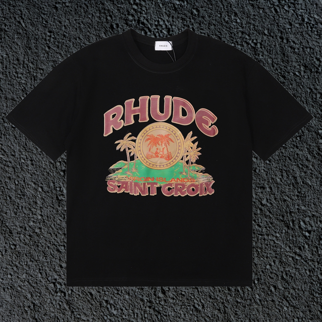 Rhude Saint Croix Palm Island Vintage Black Oversized T‑Shirt Hover Image