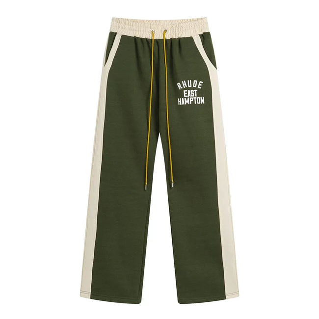 RHUDE East Hampton Color‑Block Wide Leg Sweatpants Olive Green Hover Image