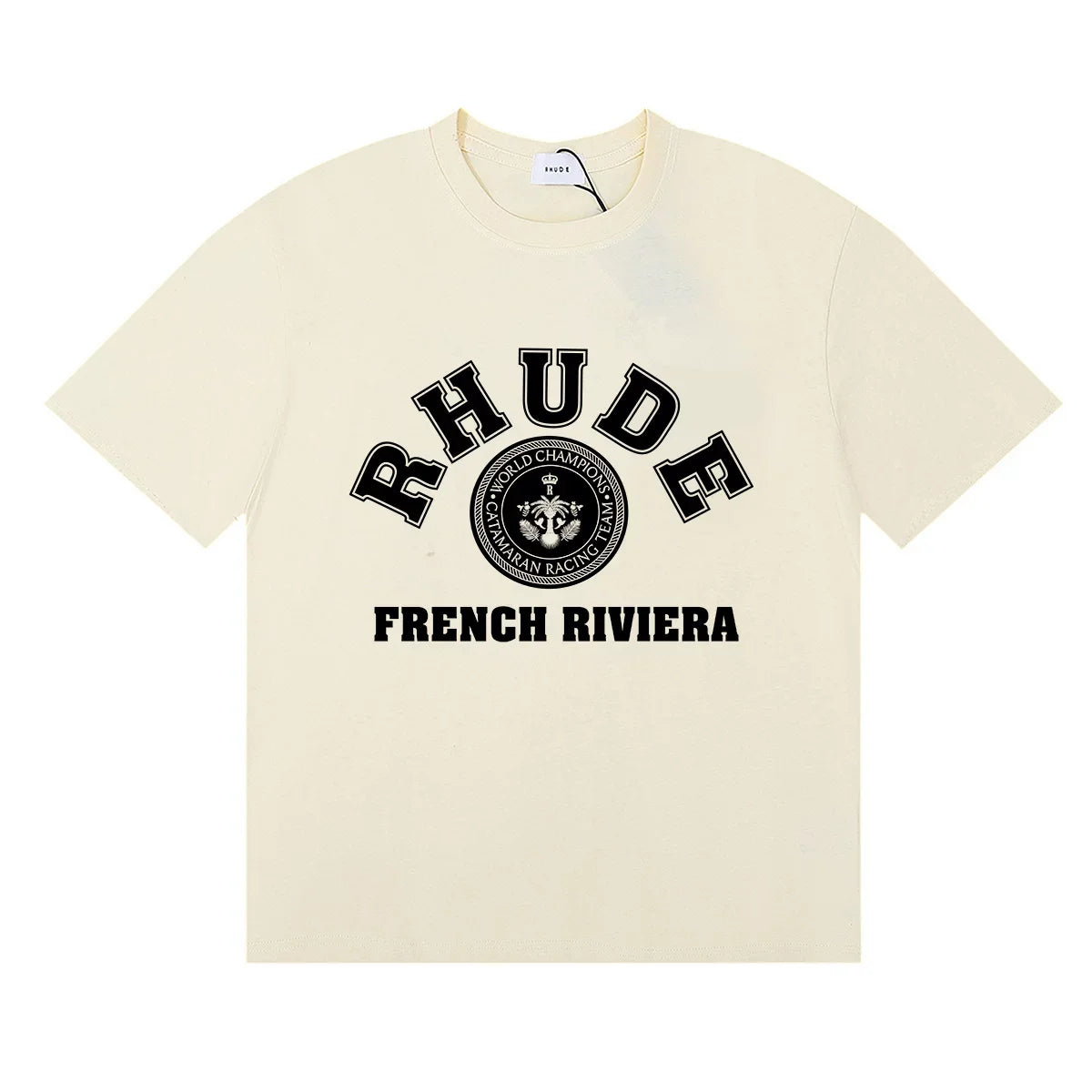 Rhude French Riviera Anchor Vintage Logo Cream Oversized T‑Shirt