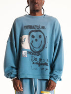 Play Hollywood Vintage‑Wash Blue Cropped Crewneck Sweatshirt