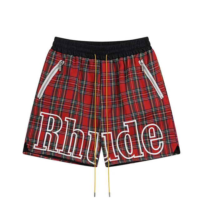 Rhude Red Tartan Plaid Outline Logo Shorts Hover Image