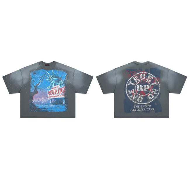 ROUGHPLAY Grey Star‑Speckled Boxy Cropped T‑Shirt Hover Image
