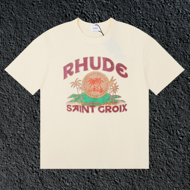 Rhude Saint Croix Palm Island Vintage Cream Oversized T‑Shirt Hover Image