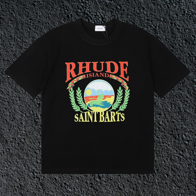 Rhude Saint Barts Island Wreath Badge Black Oversized T‑Shirt Hover Image