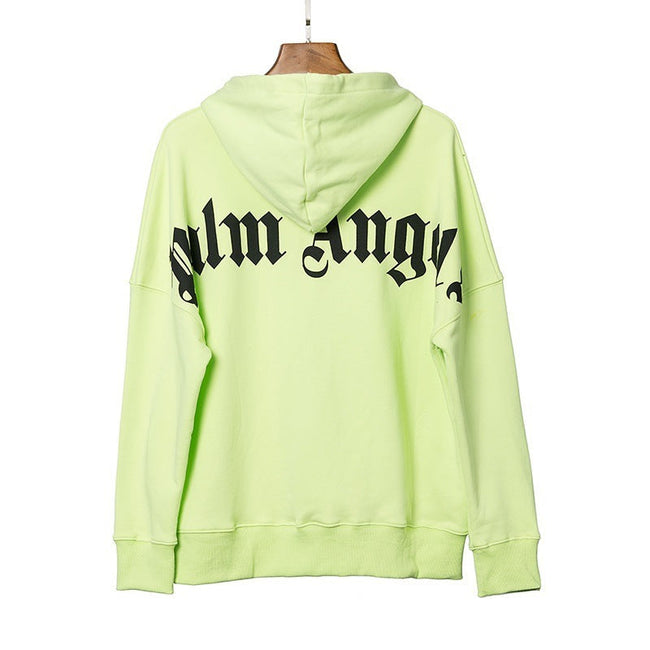 Palm Angels Curved Logo Back Shoulder Hoodie - Neon Yellow/Black Hover Image