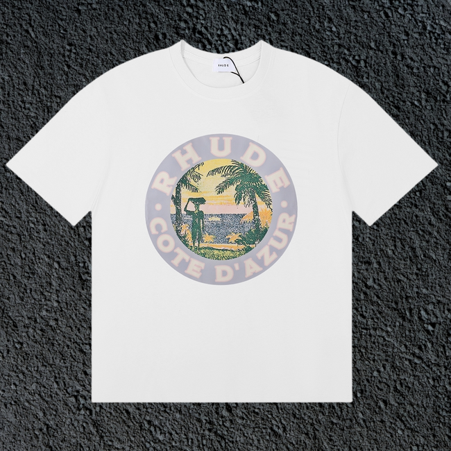 Rhude Cote D’Azur Circular Beach Badge White Oversized T‑Shirt Hover Image