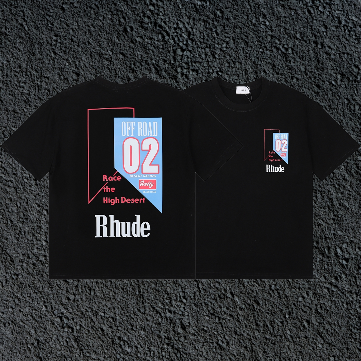 Rhude Off Road 02 High Desert Racing Dual Sided Black Oversized T‑Shirt