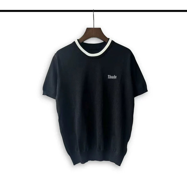 Rhude Contrast Collar Trim Knit Short Sleeve Oversized T‑Shirt Hover Image