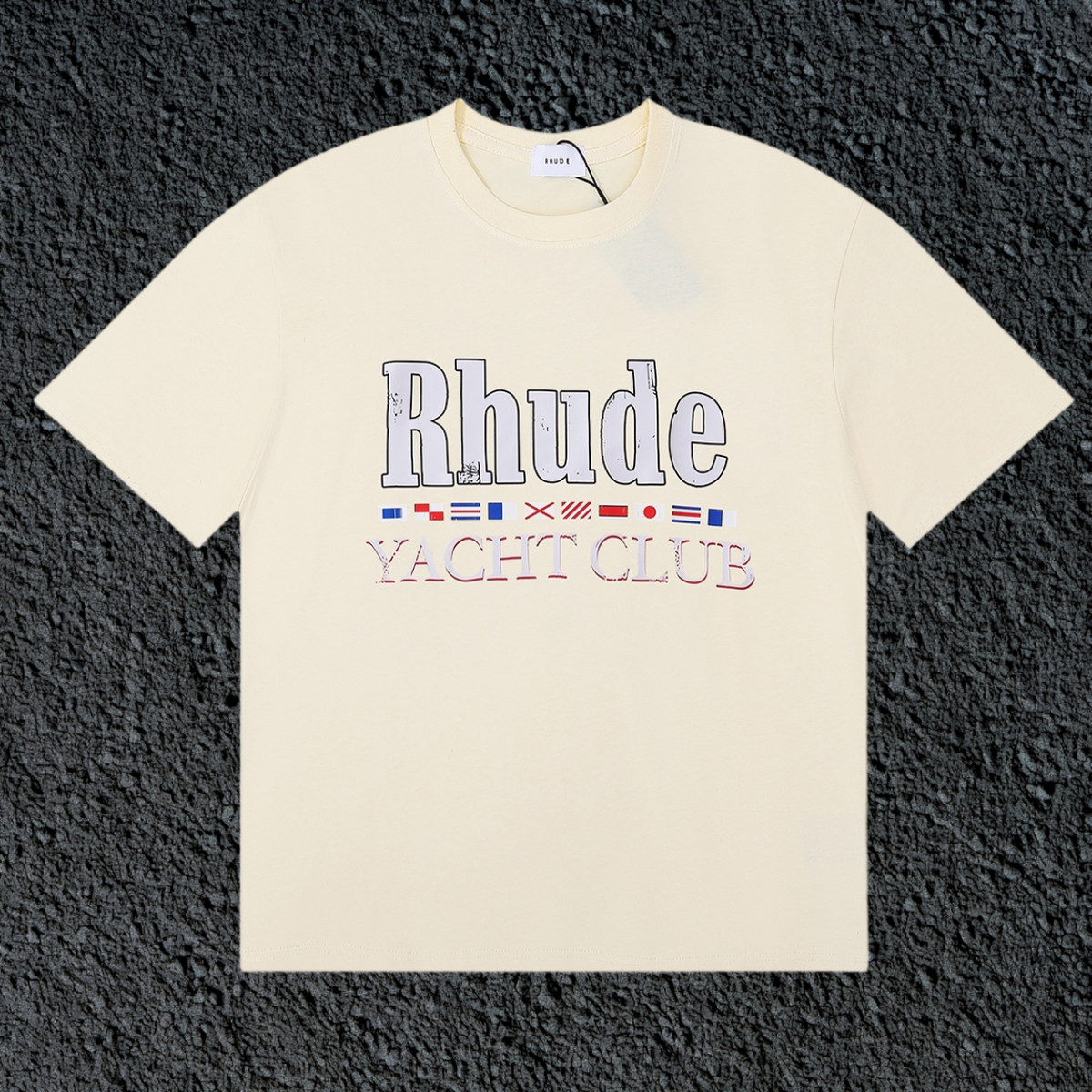 Rhude Yacht Club International Flag Badge Vintage Cream Oversized T‑Shirt