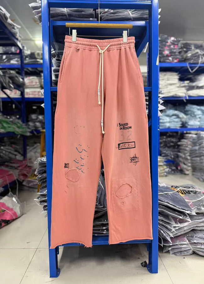 Play Hollywood Vintage‑Wash Dusty Pink Wide Leg Sweatpants Hover Image