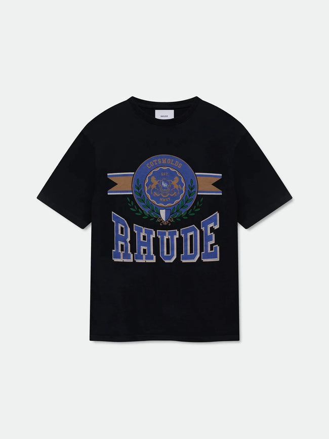 Rhude Varsity Laurel Crest Badge Oversized T‑Shirt Black Hover Image