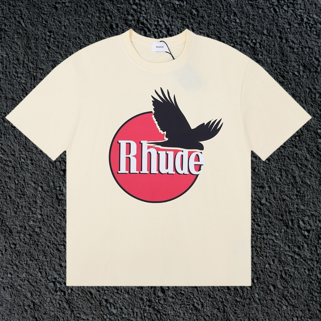 Rhude Red Circle Crow Logo Cream Oversized T‑Shirt Hover Image