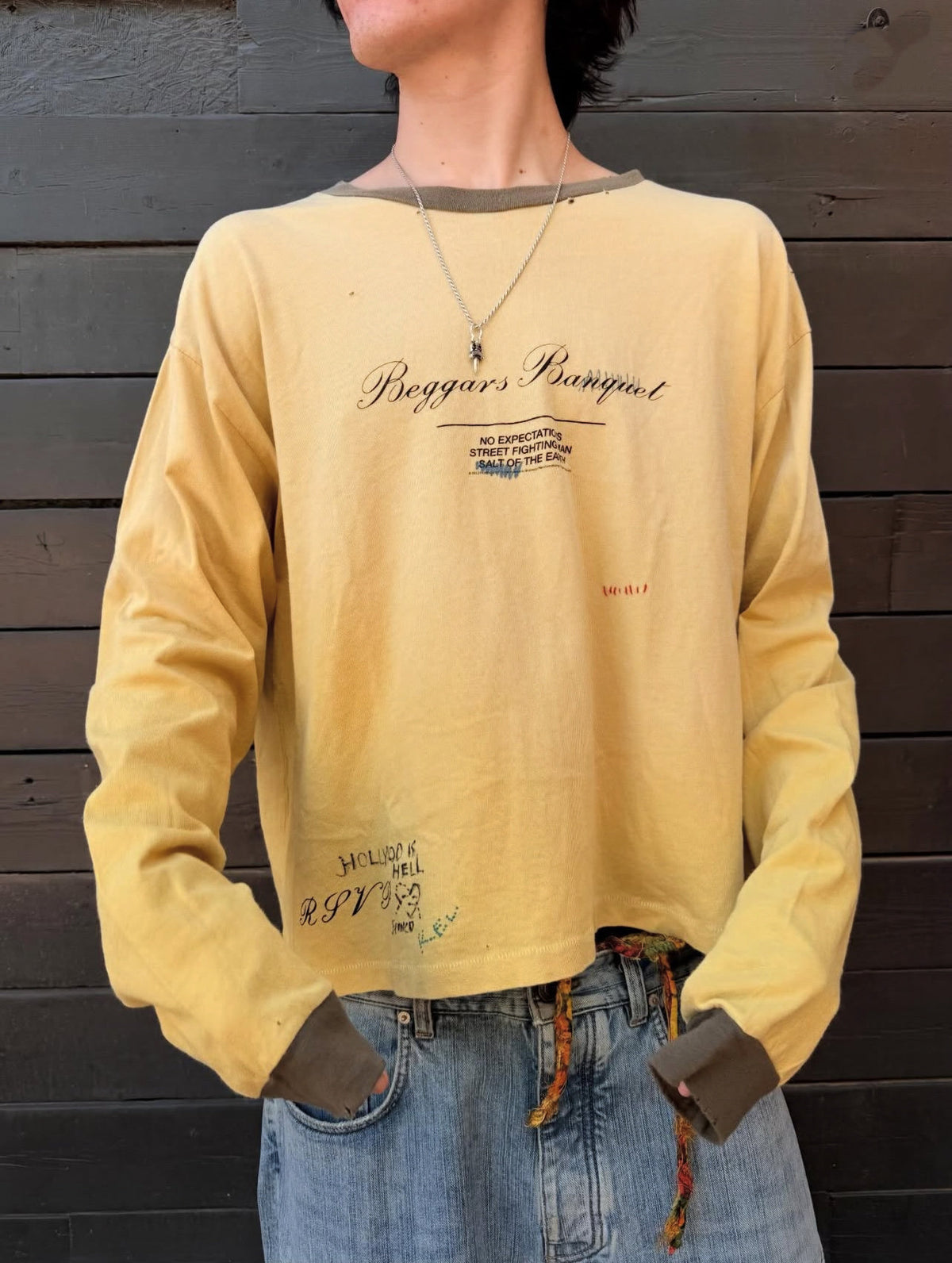 Play Hollywood Vintage‑Wash Yellow Long Sleeve T‑Shirt