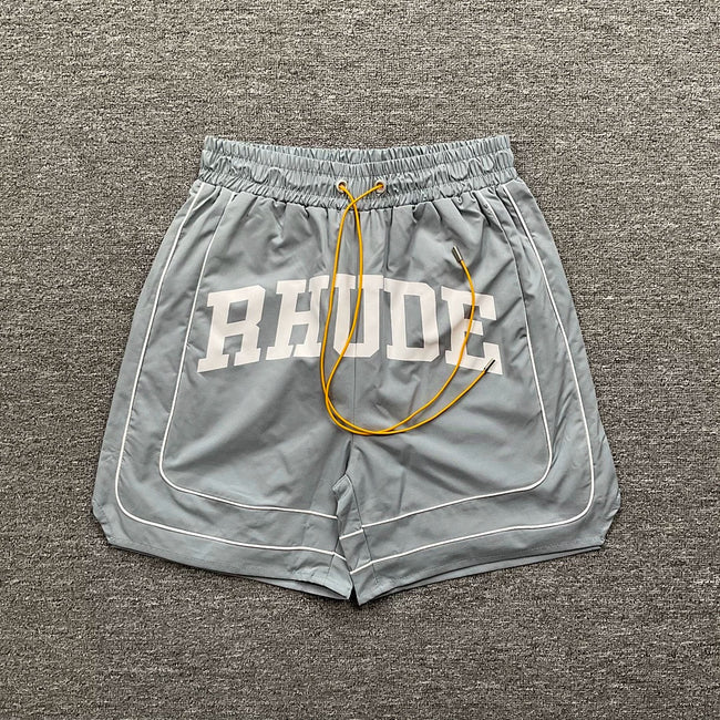 Rhude Grey Varsity Stripe Nylon Shorts Hover Image