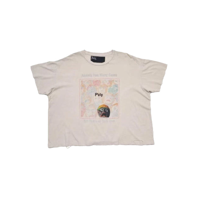 Play Hollywood Paly Faded World‑Map Mask‑Face Square‑Print Cropped Boxy Short‑Sleeve Tee Hover Image