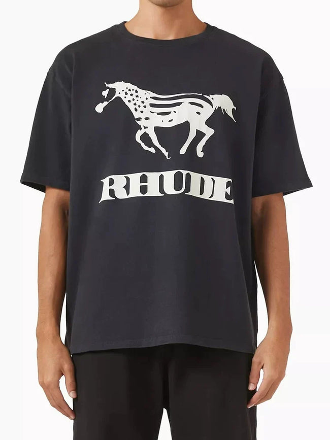 Rhude Stallion Horse Graphic Oversized T‑Shirt Black Hover Image