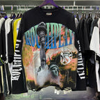 Roughplay Statue Of Liberty Sunset Rhinestone‑Style Vintage Distressed Long Sleeve T‑Shirt