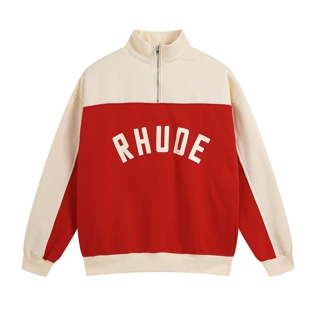 Rhude Color Block Quarter Zip Arch Logo Sweatshirt Red Hover Image