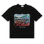 Rhude Coastal Town Postcard Scenery Red Script Logo Black Oversized T‑Shirt