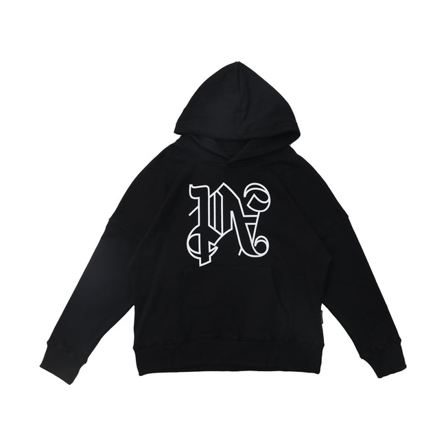 Palm Angels Gothic Letter Monogram Hoodie - Black Hover Image