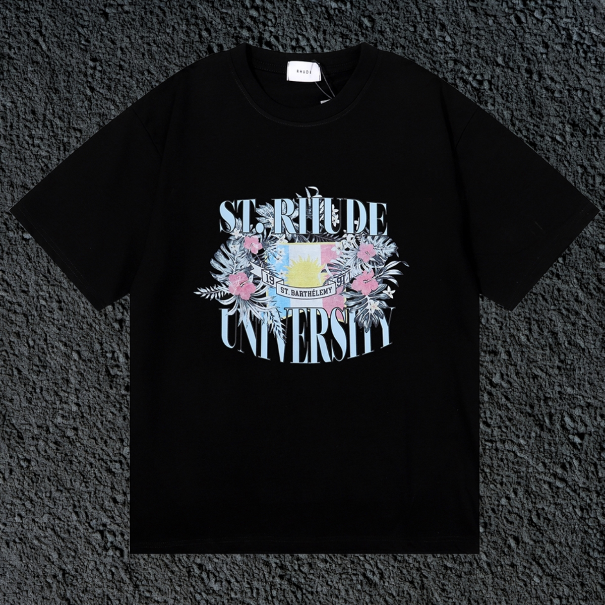 Rhude St.Rhude University Floral Crest Black Oversized T‑Shirt