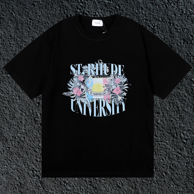 Rhude St.Rhude University Floral Crest Black Oversized T‑Shirt Hover Image