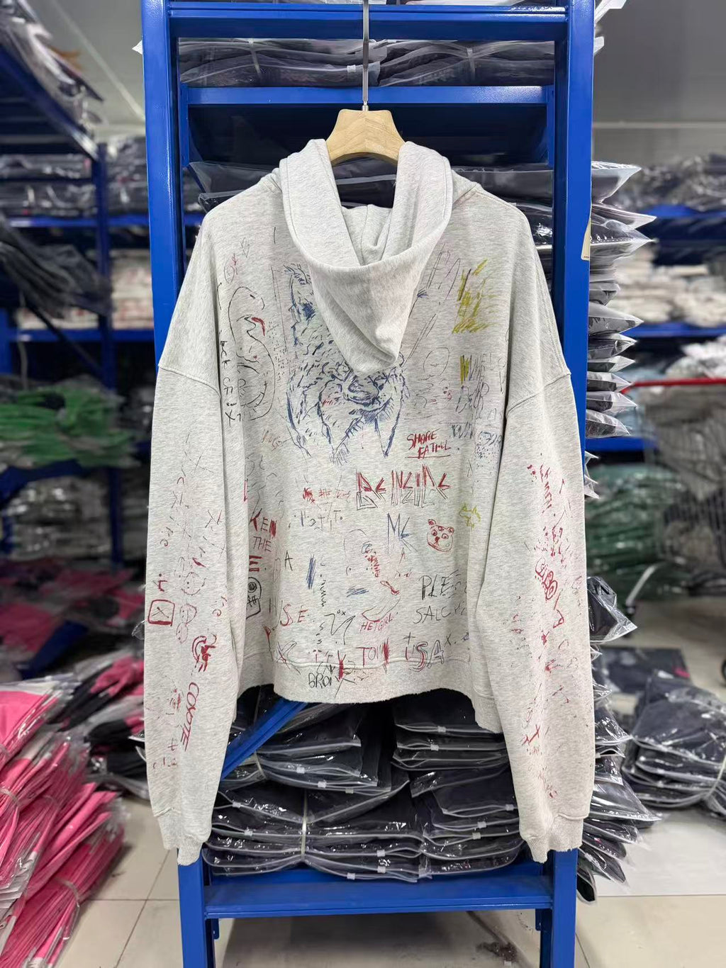 Play Hollywood Vintage‑Wash Heather Gray Zip‑Up Oversized Hoodie